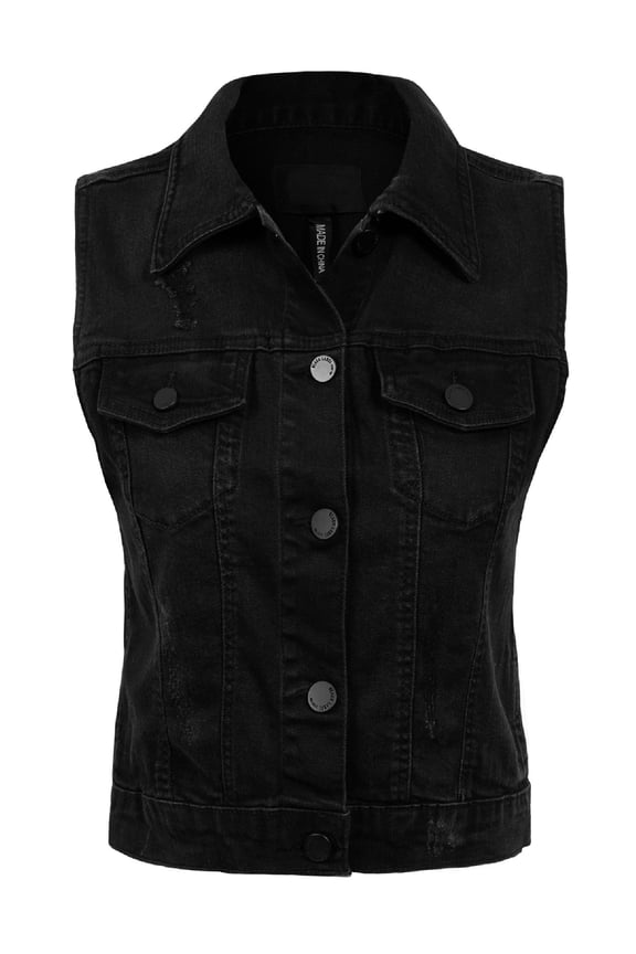 Women's Junior Fit Sleeveless Button up Jean Denim Jacket Vest