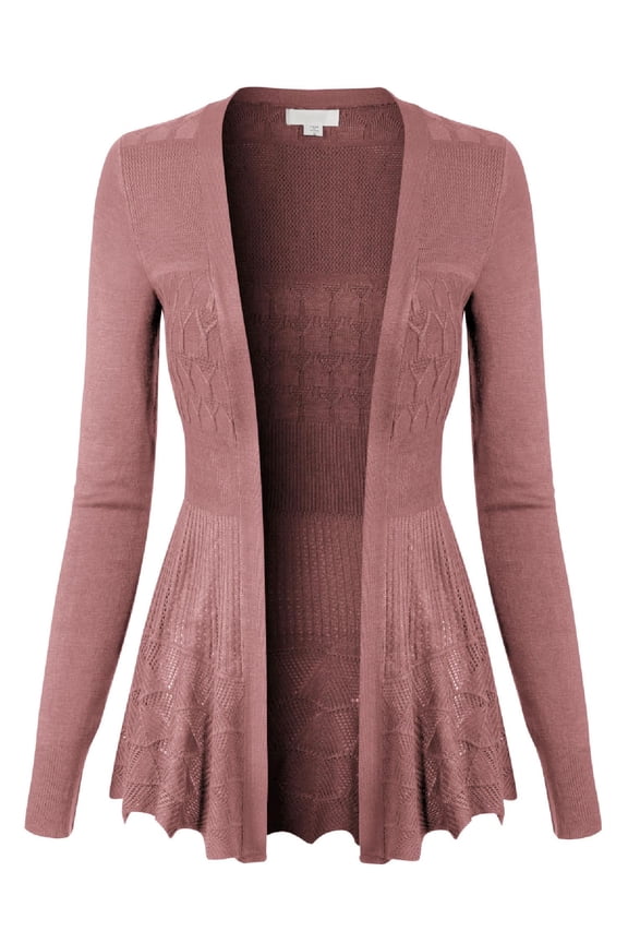 Women's Long Sleeve Crochet Knit Draped Open Sweater Cardigan