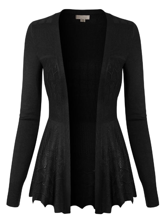 Women's Long Sleeve Crochet Knit Draped Open Sweater Cardigan