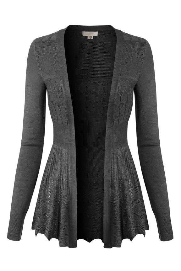 Women's Long Sleeve Crochet Knit Draped Open Sweater Cardigan