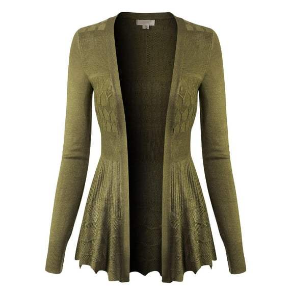 Made by Olivia Women's Long Sleeve Crochet Knit Draped Open Sweater Cardigan