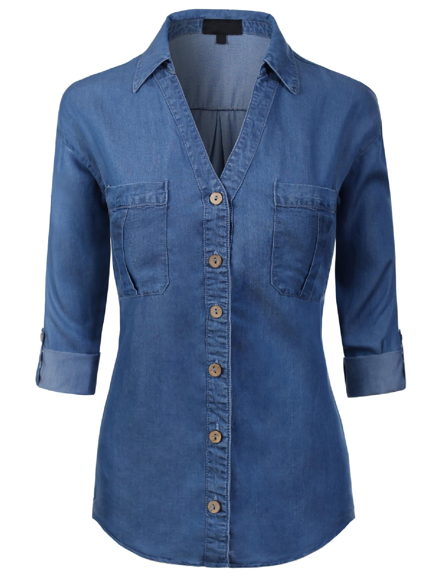 Button Down V-Neck Long Sleeve Shirt
