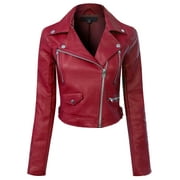 Made by Olivia Women's Long Sleeve Zipper Closure Moto Biker Faux Leather Jacket