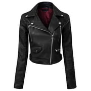 Made by Olivia Womens Long Sleeve Zipper Closure Moto Biker Faux Leather Jacket