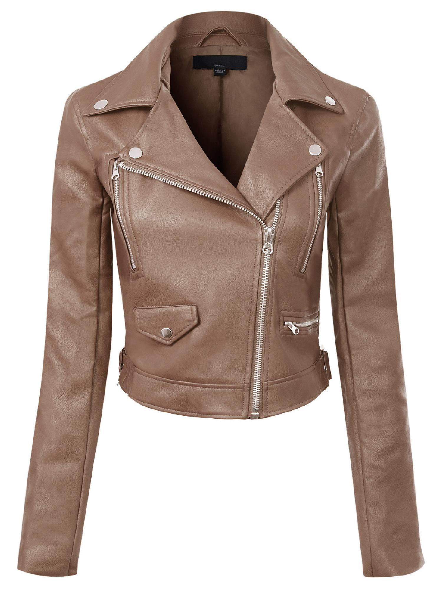 Made by Olivia Women's Moto Biker Faux Leather Jacket with