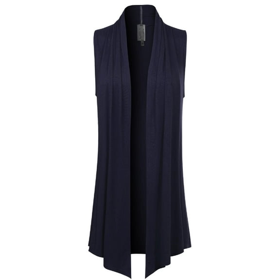 Made by Olivia Women's [Made in USA] Open Front Draped Waterfall Sleeveless Shawl Cardigan Vest