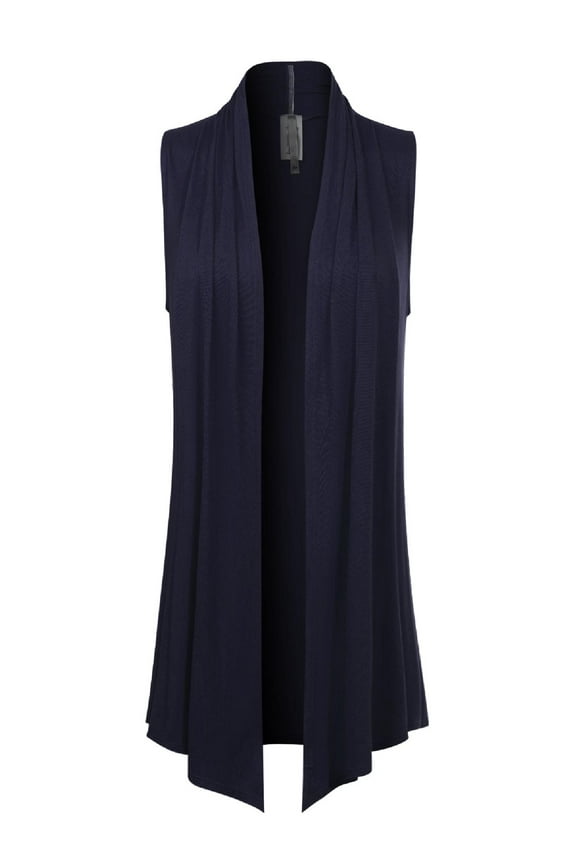 Women's [Made in USA] Open Front Draped Waterfall Sleeveless Shawl Cardigan Vest