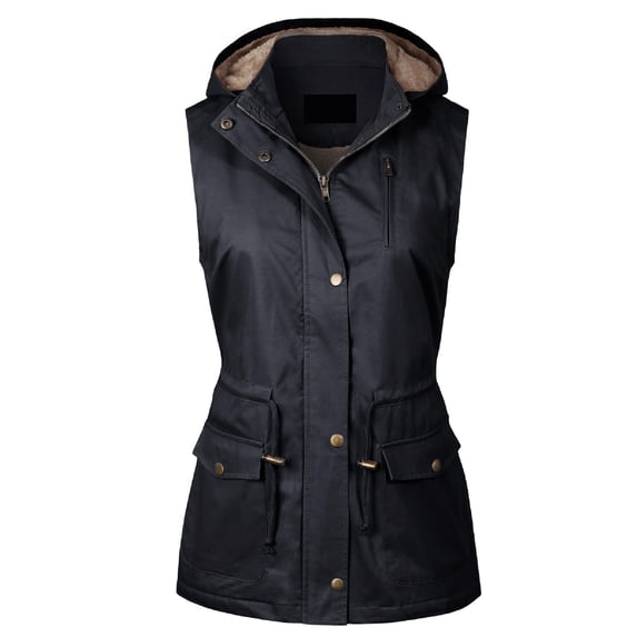 Made by Olivia Women's Military Soft Faux Lined Anorak Utility Hooded Jacket Vest