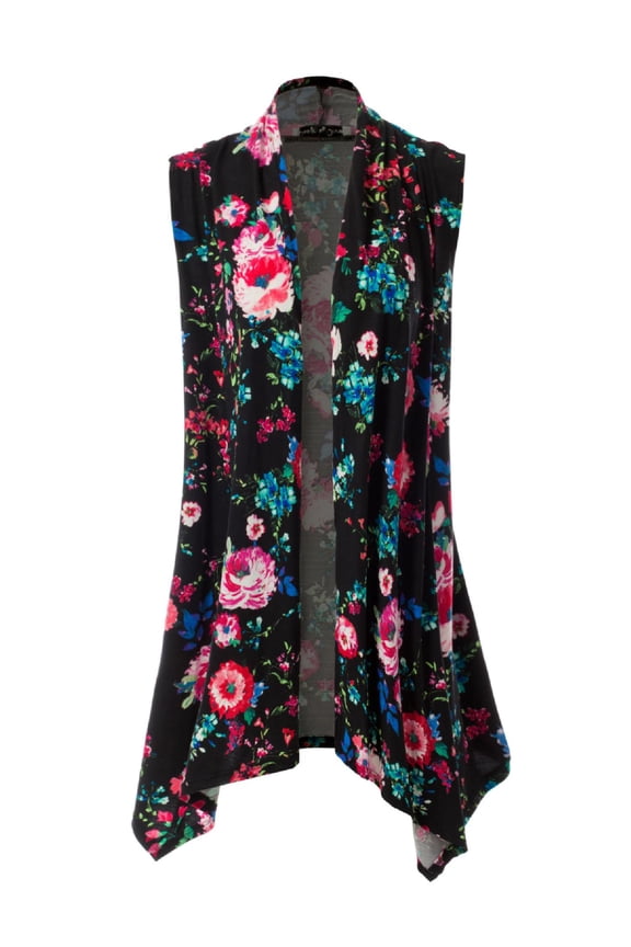 Women's Open Front Draped Sleeveless Long Vest Cardigan with Elegant Paisley Print