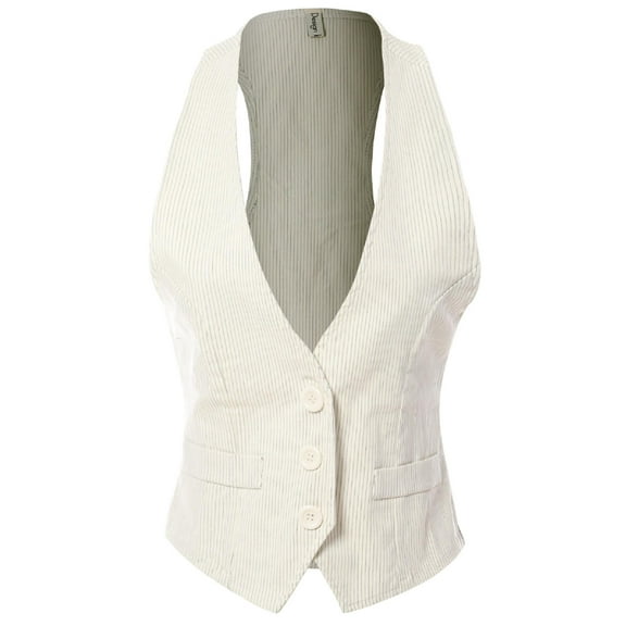 Made by Olivia Women's Pinstriped Racerback Button Front Tuxedo Suit Vest Waistcoat