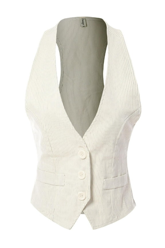 Women's Pinstriped Racerback Button Front Tuxedo Suit Vest Waistcoat
