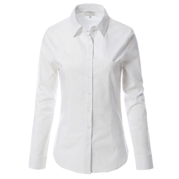 Made by Olivia Women's Plain Long Sleeve Button Down Shirts Formal Work Dress Blouses Tops