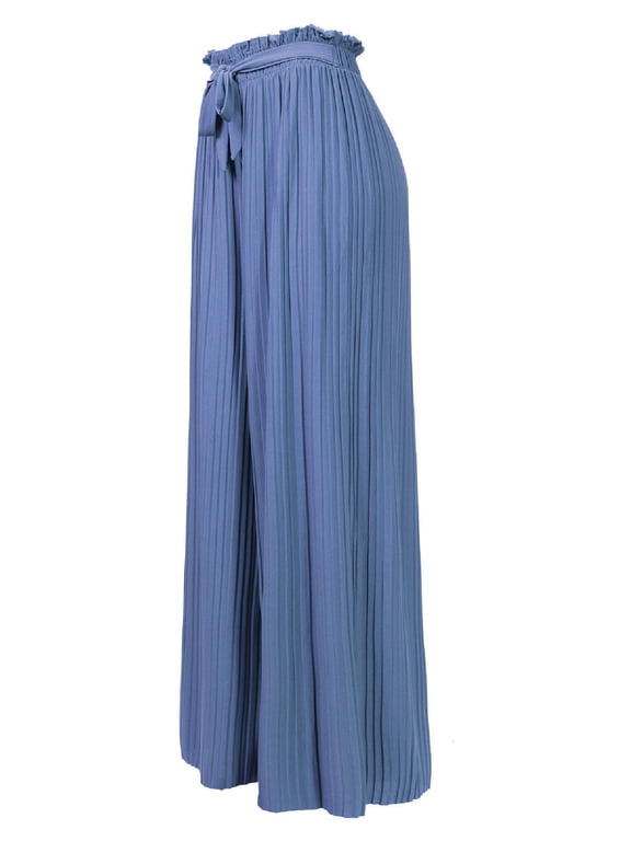 Women's Ribbon Tie Chiffon Loose Pleated Wide Leg Palazzo Pants