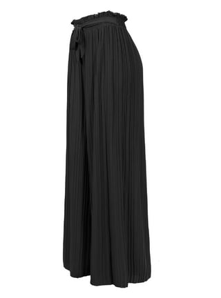 RYRJJ Womens Wide Leg Pleated Palazzo Pants with Pockets High Waisted  Chiffon Flowy Flare Trousers Clubwear(Black,S)
