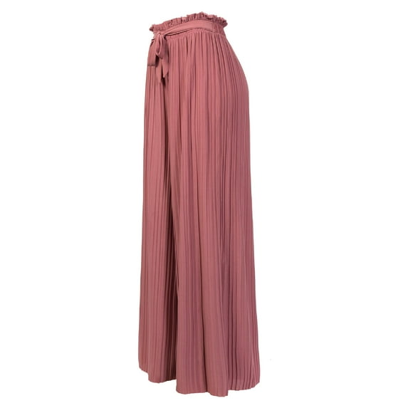 Made by Olivia Women's Ribbon Tie Chiffon Loose Pleated Wide Leg Palazzo Pants