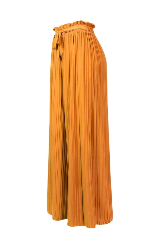 Women's Ribbon Tie Chiffon Loose Pleated Wide Leg Palazzo Pants