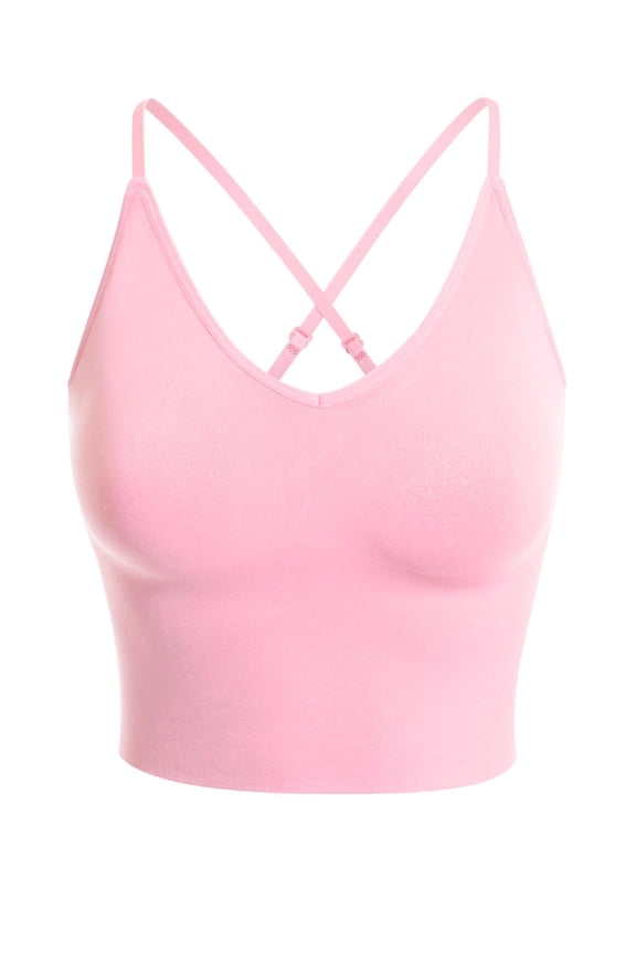 Women's Seamless Padded Workout Sports Bra Cami Cropped Yoga Tank Top with Adjustable Straps