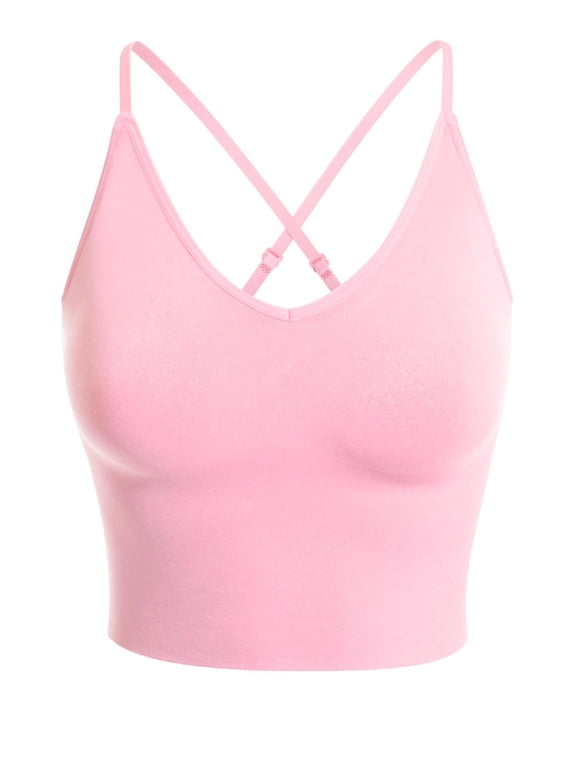 Women's Seamless Padded Workout Sports Bra Cami Cropped Yoga Tank Top with Adjustable Straps