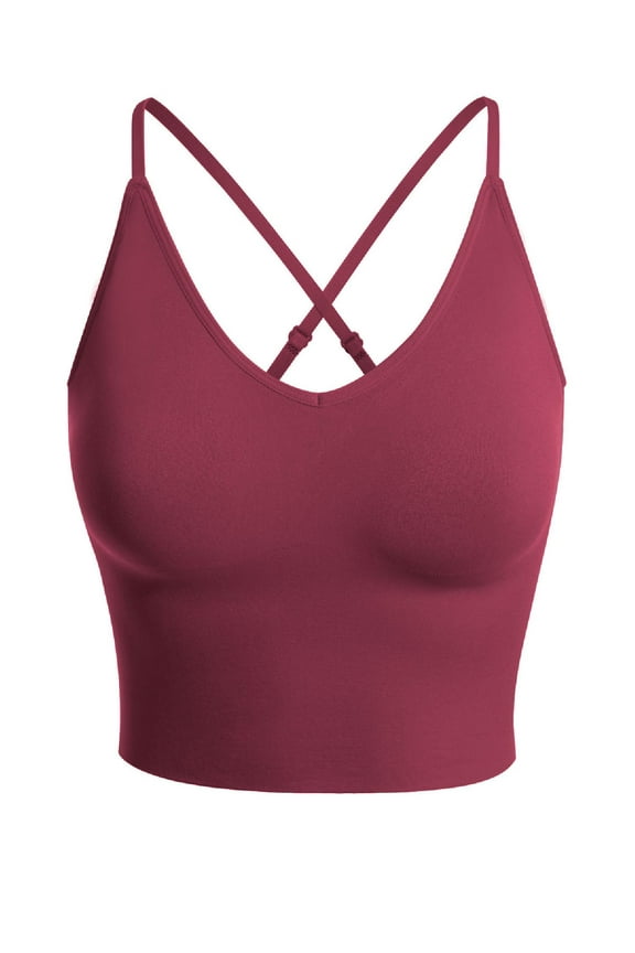 Women's Seamless Padded Workout Sports Bra Cami Cropped Yoga Tank Top with Adjustable Straps