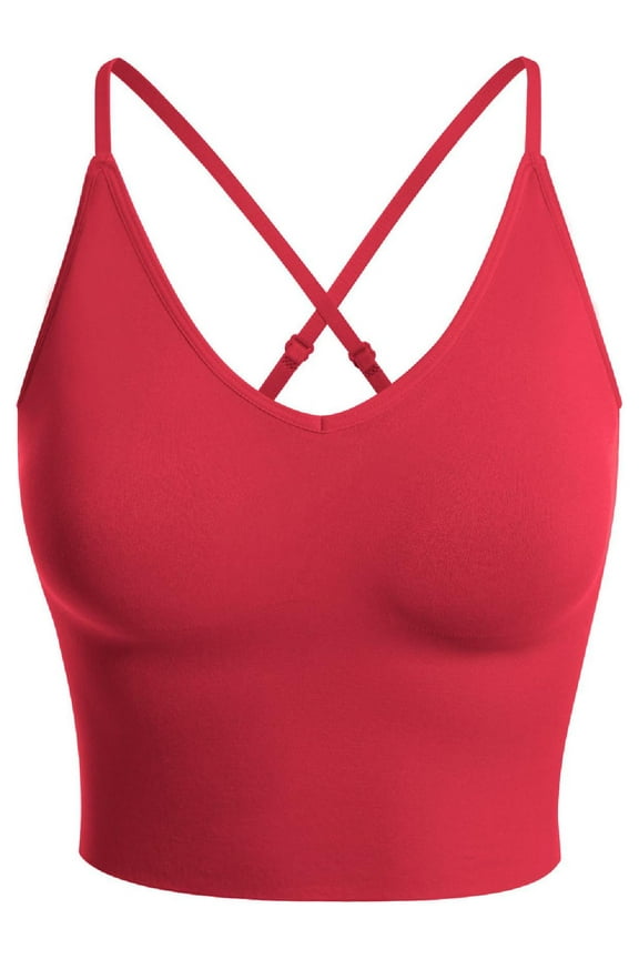 Women's Seamless Padded Workout Sports Bra Cami Cropped Yoga Tank Top with Adjustable Straps