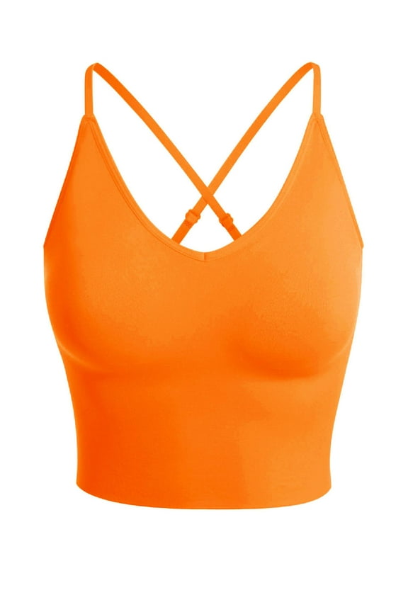 Women's Seamless Padded Workout Sports Bra Cami Cropped Yoga Tank Top with Adjustable Straps