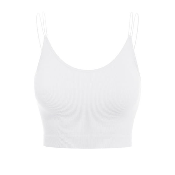 Made by Olivia Women's Sexy Double Thin Spaghetti Strap Ribbed Seamless Brami Cami Crop Top Solid/Stripe