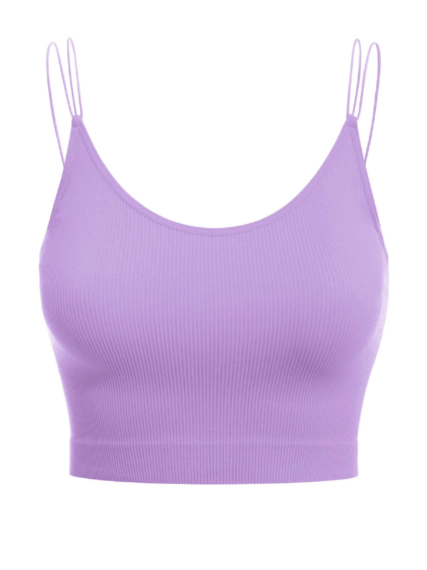 Design By Olivia Women's Ribbed Knit Cami Crop Top - Lettuce Trim Spaghetti Strap Basic Tank - View #5
