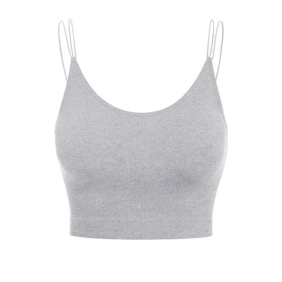 Made by Olivia Women's Sexy Double Thin Spaghetti Strap Ribbed Seamless Brami Cami Crop Top Solid/Stripe