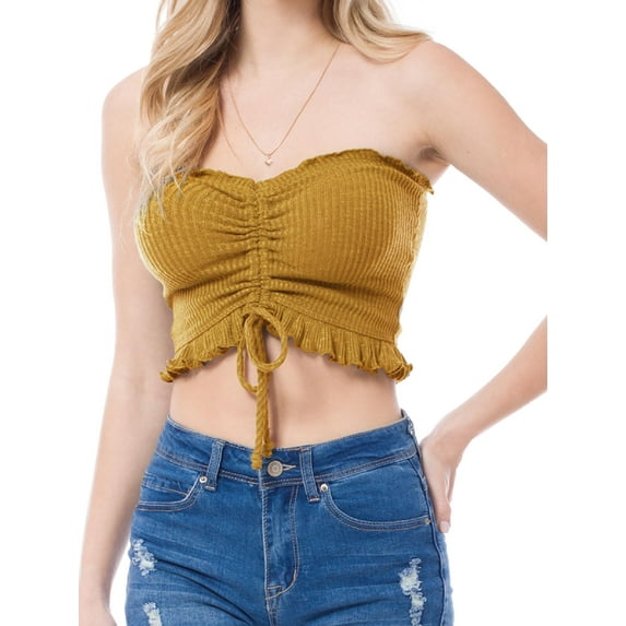 Made by Olivia Women's Sexy Frill Knot Front Knit Strapless / Strap Tube Crop Top
