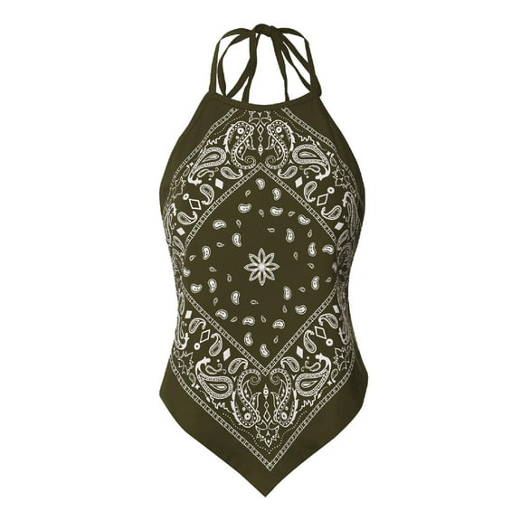 Made by Olivia Women's Sexy Paisley Bandana/ Tie dye Halter Top Shirt- Made in USA