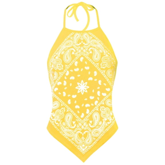 Made by Olivia Women's Sexy Paisley Bandana/ Tie dye Halter Top Shirt- Made in USA