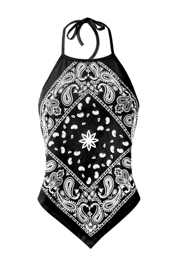 Women's Sexy Paisley Bandana/ Tie dye Halter Top Shirt- Made in USA