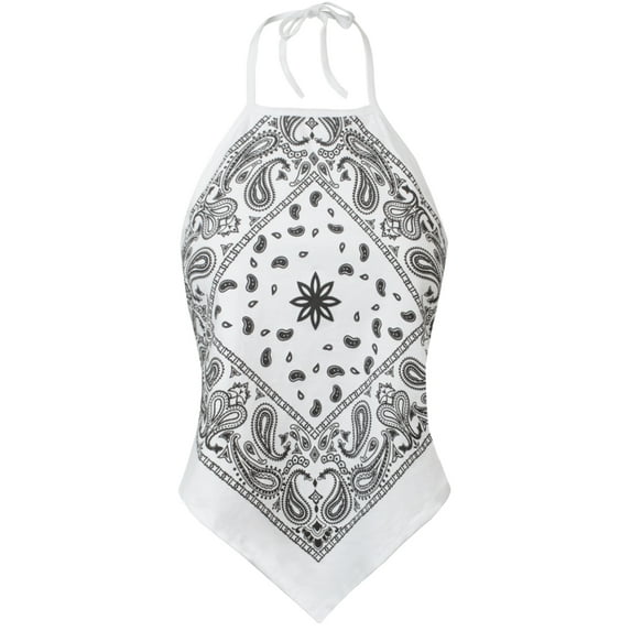 Made by Olivia Women's Sexy Paisley Bandana/ Tie dye Halter Top Shirt- Made in USA