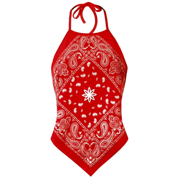 Made by Olivia Women's Sexy Paisley Bandana/ Tie dye Halter Top Shirt- Made in USA