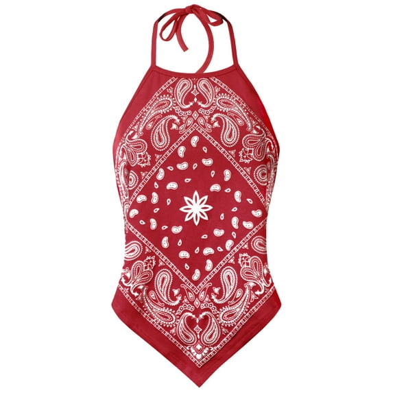 Made by Olivia Women's Sexy Paisley Bandana/ Tie dye Halter Top Shirt- Made in USA