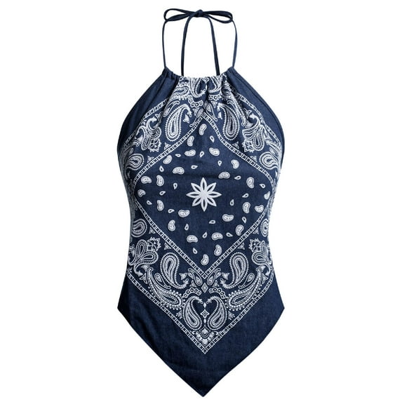 Made by Olivia Women's Sexy Paisley Bandana/ Tie dye Halter Top Shirt- Made in USA