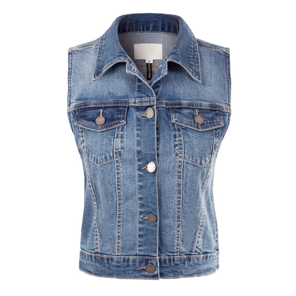 Made by Olivia Women's Sleeveless Button Down Jean Denim Jacket Vest