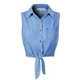thumbnail image 1 of Made by Olivia Women's Sleeveless Button-Down Tie Front Knot Crop Chambray Shirt, 1 of 7