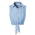 thumbnail image 1 of Made by Olivia Women's Sleeveless Button-Down Tie Front Knot Crop Chambray Shirt, 1 of 7