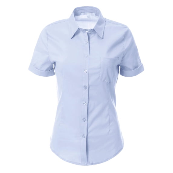 Made by Olivia Women's Slim Fit Plain Classic Short Sleeve Button Down Collar Shirt Blouse