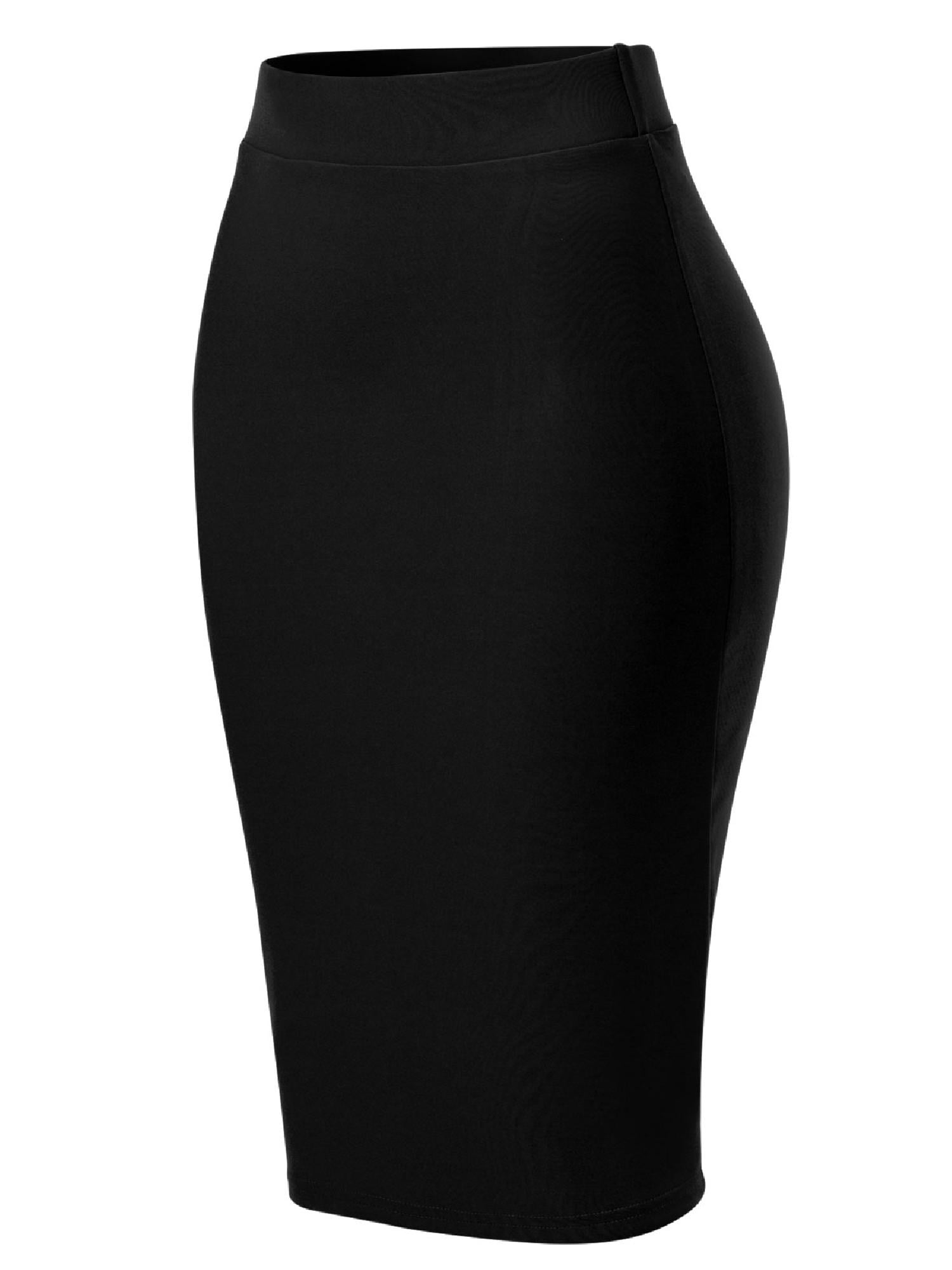 Made by Olivia Women's Solid Back Slit Scuba Bodycon Pencil Skirt ...