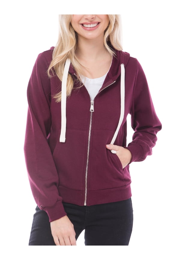 Women's Solid Basic Long Sleeve Zip Up Fleece Jacket
