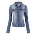 thumbnail image 1 of Made by Olivia Women's Solid Button Down Long Sleeve Classic Outerwear Cropped Denim Jacket, 1 of 5