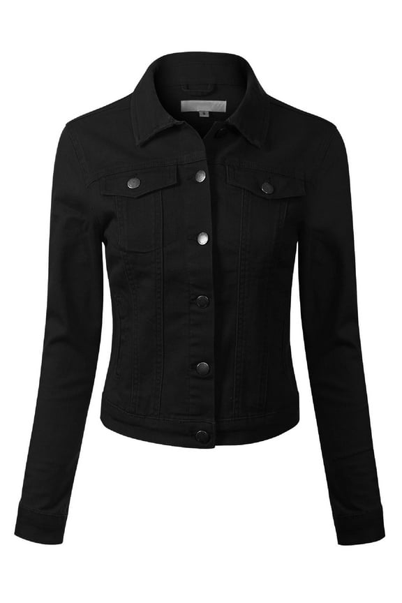 Women's Solid Button Down Long Sleeve Classic Outerwear Cropped Denim Jacket