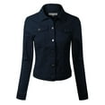 thumbnail image 1 of Made by Olivia Women's Solid Button Down Long Sleeve Classic Outerwear Cropped Denim Jacket, 1 of 5