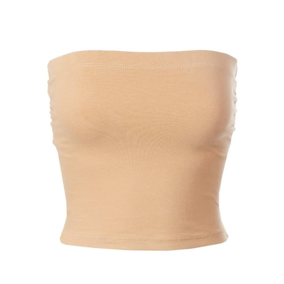 Made by Olivia Women's Solid Casual Summer Side Shirring Scrunched Double Layered Tube Top