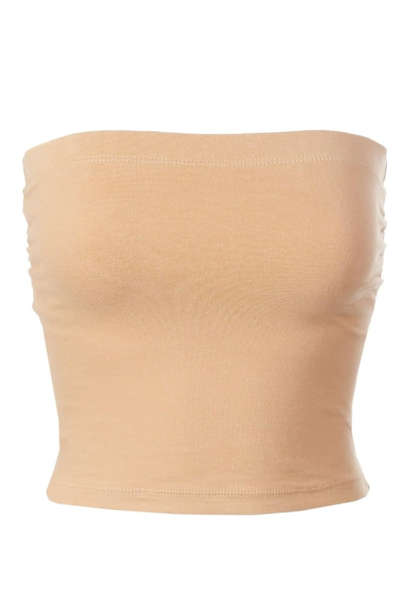 Women's Solid Casual Summer Side Shirring Scrunched Double Layered Tube Top