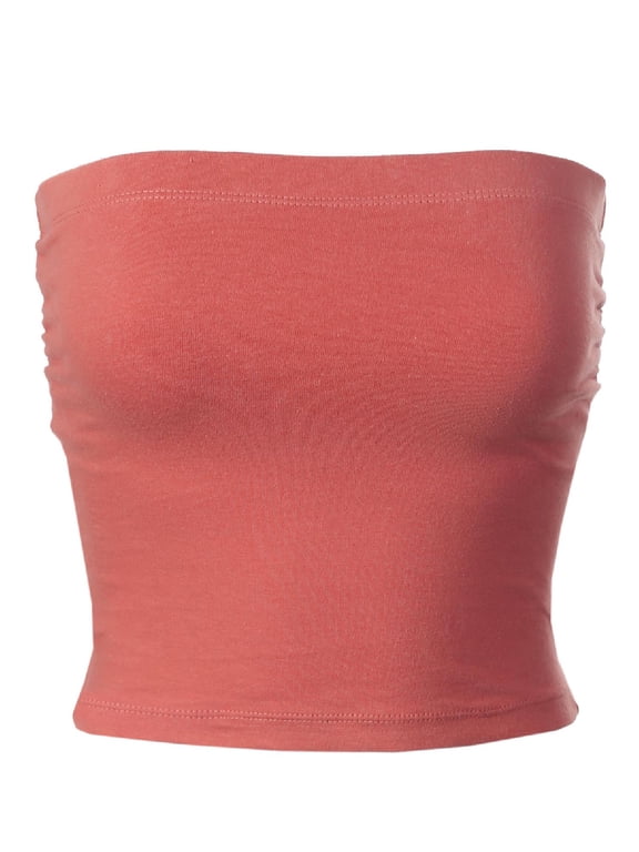 Women's Solid Casual Summer Side Shirring Scrunched Double Layered Tube Top