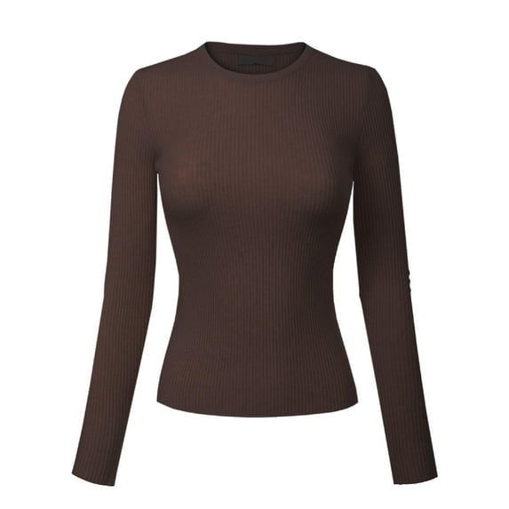 Made by Olivia Women's Solid Long Sleeve Crew Neck Fitted Ribbed Sweater Top