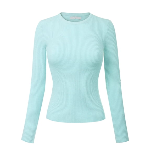 Made by Olivia Women's Solid Long Sleeve Crew Neck Fitted Ribbed Sweater Top